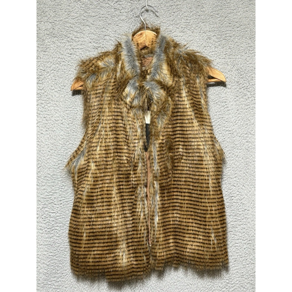 Ci Sono by Cavalini Brown & White Acrylic Blend Faux Fur Vest Lined‎ Y2K Size L